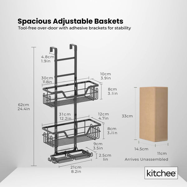 Kitchee 3 Tier Shower Caddy Over Door Bathroom Hanging Shelf Storage Rack Black Bath Caddies & Trays