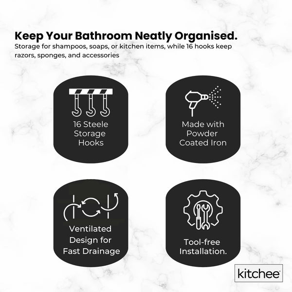 Kitchee 3 Tier Shower Caddy Over Door Bathroom Hanging Shelf Storage Rack Black Bath Caddies & Trays