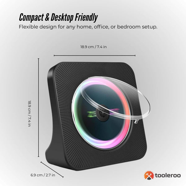 Tooleroo Usb Rechargeable Desktop Cd Player Speaker Bluetooth Portable Black Cd Players & Recorders
