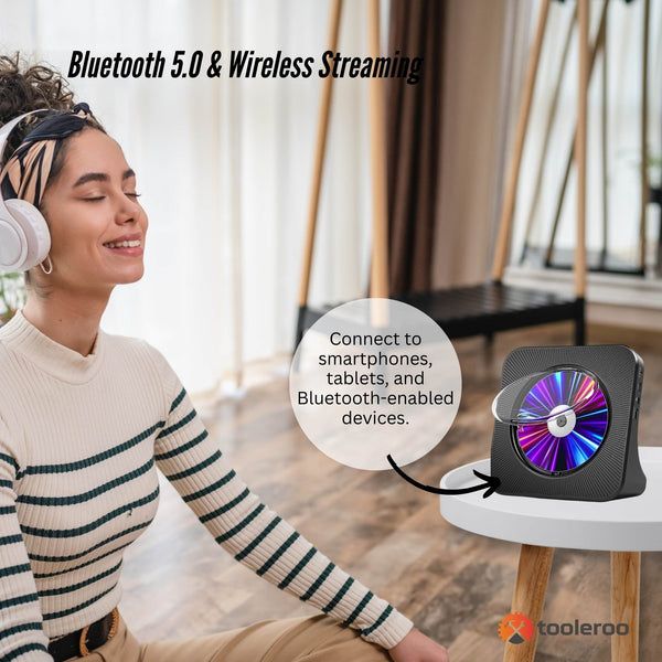 Tooleroo Usb Rechargeable Desktop Cd Player Speaker Bluetooth Portable Black Cd Players & Recorders