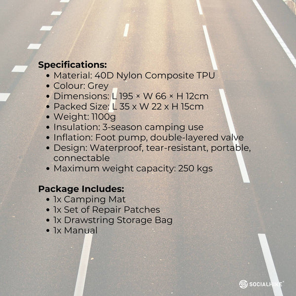 Social Hike Step Inflating Camping Mattress Lightweight Waterproof Sleeping Grey Inflatable Mattresses & Airbeds