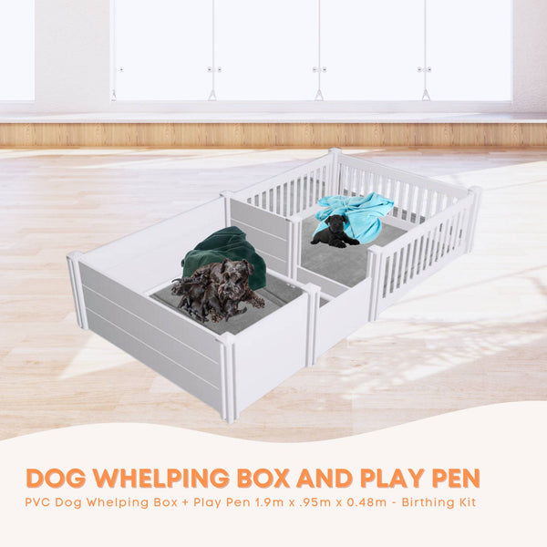Rooster Farms Pvc Dog Whelping Box + Play Pen 1.9M X .95M 0.48M Birthing Kit Fences & Pens