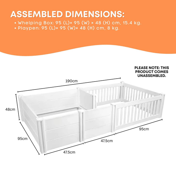 Rooster Farms Pvc Dog Whelping Box + Play Pen 1.9M X .95M 0.48M Birthing Kit Fences & Pens