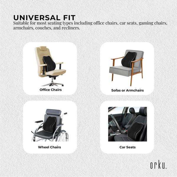 Orku Ergonomic Lumbar Cushion Memory Foam Back Support Car Office Gaming Chair Orthotics Braces & Sleeves