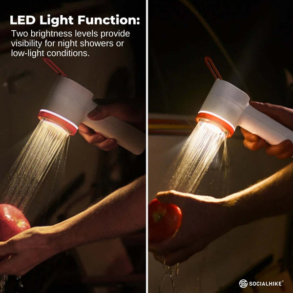 Social Hike Portable Camping Shower Head Outdoor Rechargeable Pump Led Light Shower Heads & Combos