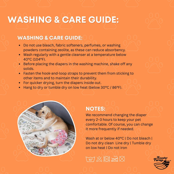 Rooster Farms Male Dog Diapers Large 3Pk Washable Reusable Nappies Hook/Loop Dog Clothing & Shoes