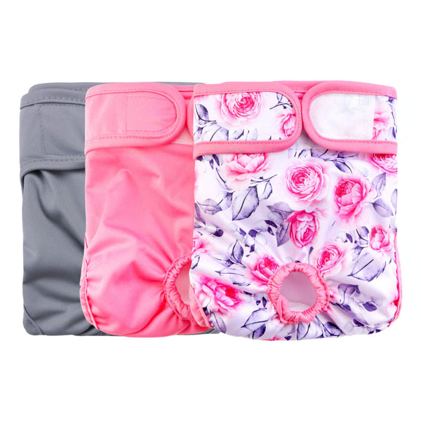 Rooster Farms Female Dog Diapers Small 3Pk Washable Reusable Nappies Hook/Loop Pink Dog Clothing & Shoes