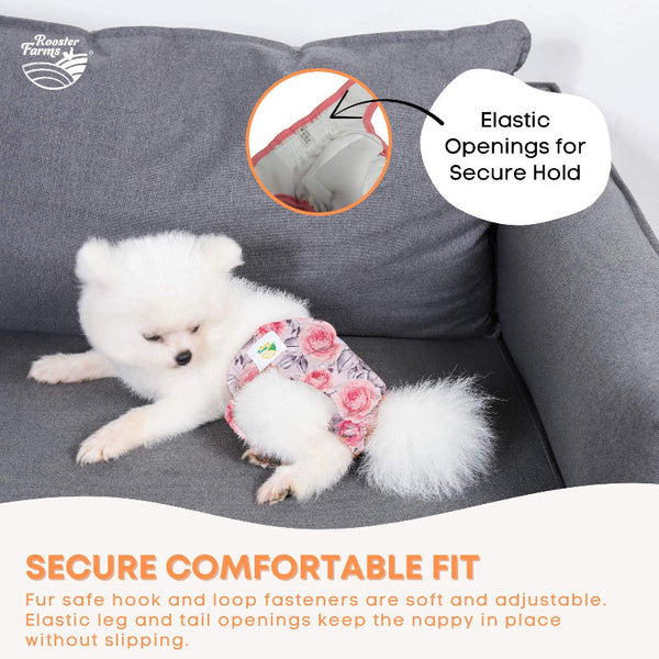 Rooster Farms Female Dog Diapers Small 3Pk Washable Reusable Nappies Hook/Loop Pink Dog Clothing & Shoes