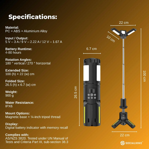 Social Hike Rechargeable Telescopic Camping Light Outdoor Led 20W Lantern Lanterns