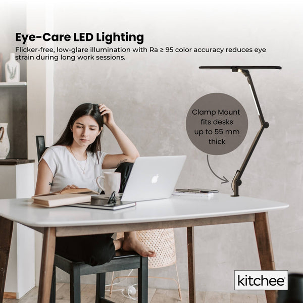 Kitchee Tri Fold Led Desk Lamp With Clamp Swinging Arm Eye Care Dimmable Light Lamps
