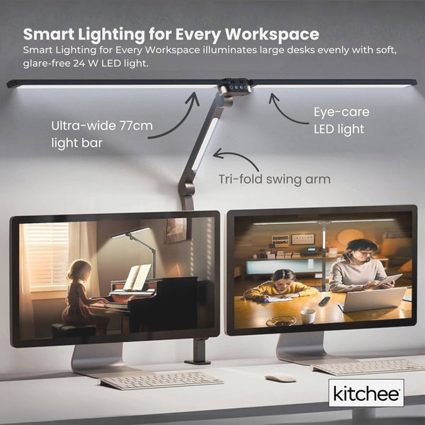Kitchee Tri Fold Led Desk Lamp With Clamp Swinging Arm Eye Care Dimmable Light Lamps