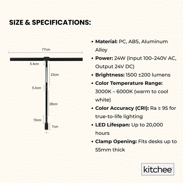 Kitchee Tri Fold Led Desk Lamp With Clamp Swinging Arm Eye Care Dimmable Light Lamps