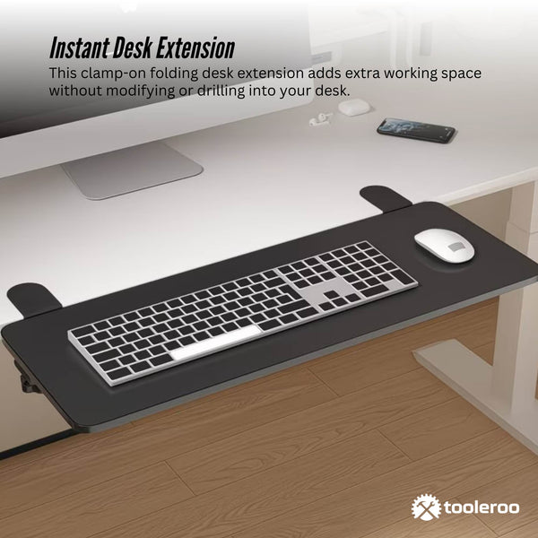 Tooleroo Folding Tray Desk Extender Clamp On Table Extension Shelf Black Home Office Desks