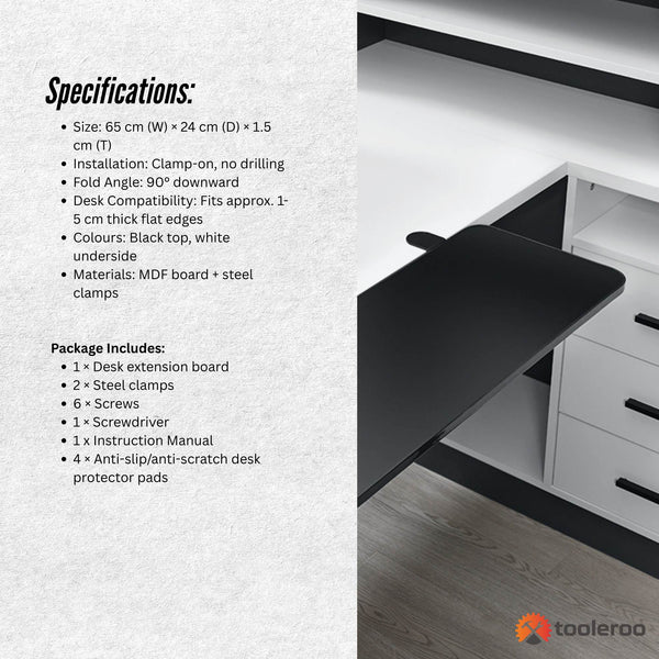 Tooleroo Folding Tray Desk Extender Clamp On Table Extension Shelf Black Home Office Desks