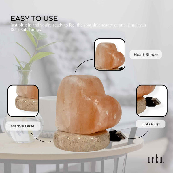 Orku Usb Colour Changing Salt Himalayan Lamp Heart Love Shape Pink Rock Led Light Lamps