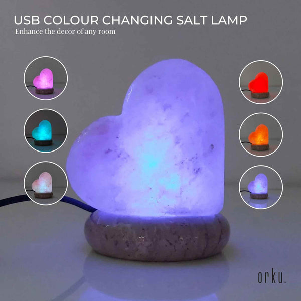 Orku Usb Colour Changing Salt Himalayan Lamp Heart Love Shape Pink Rock Led Light Lamps