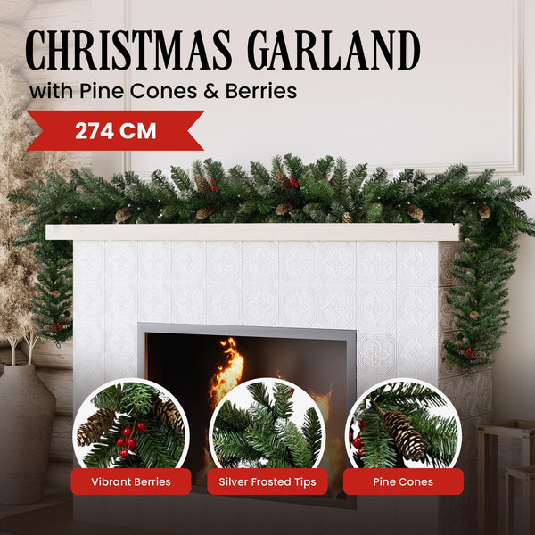 Christabelle 2.7M Christmas Garland With Pine Cones & Berries Tree Decoration Ornament Seasonal Decorations