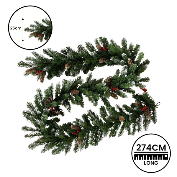 Christabelle 2.7M Christmas Garland With Pine Cones & Berries Tree Decoration Ornament Seasonal Decorations