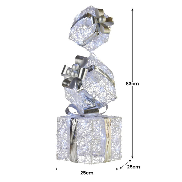 Swishmas 83Cm Triple Christmas Silver Giftbox Stack Display With Lights Seasonal Decorations