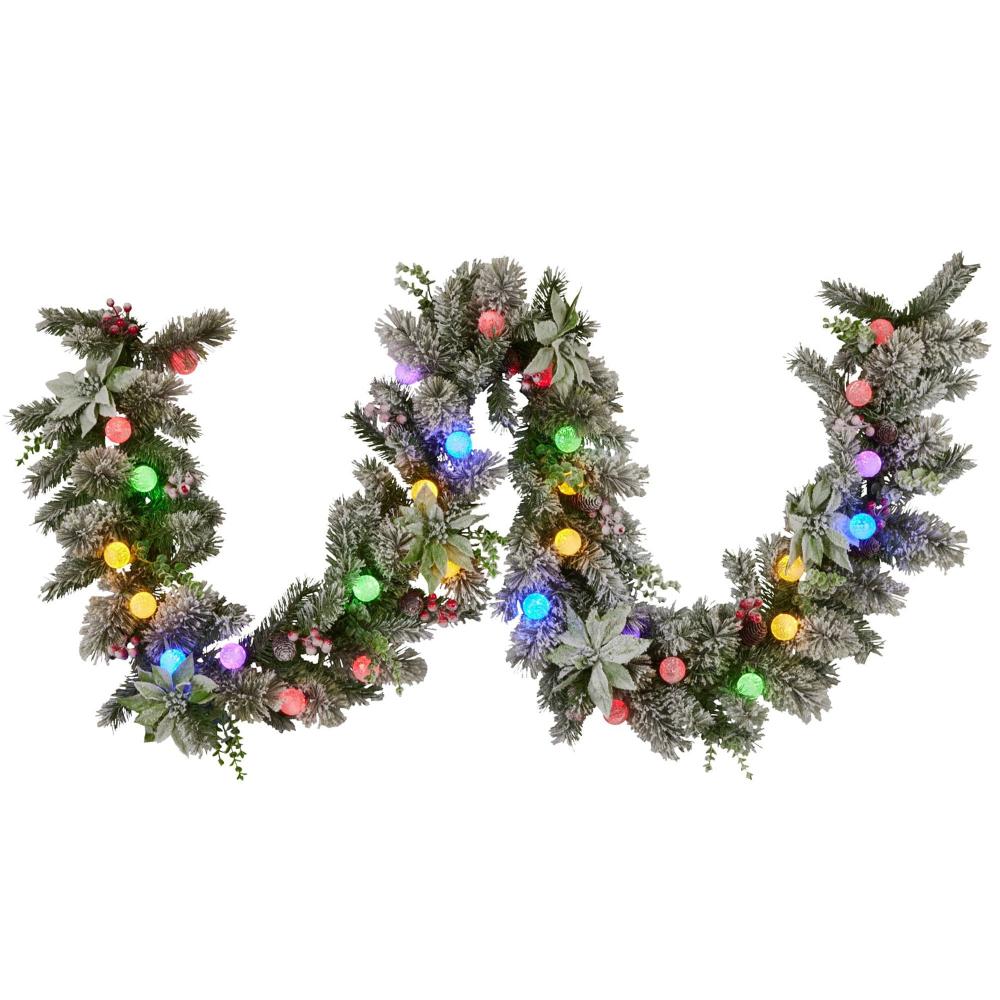 Swishmas 274Cm Snowy Crown Pine Pre Lit Multicolour Christmas Garland Seasonal Decorations