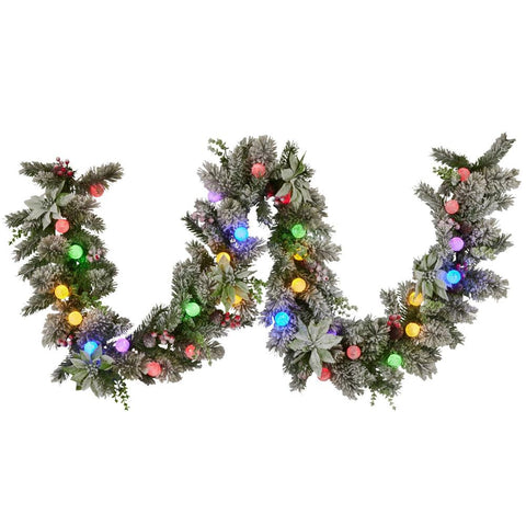 Swishmas 274Cm Snowy Crown Pine Pre Lit Multicolour Christmas Garland Seasonal Decorations