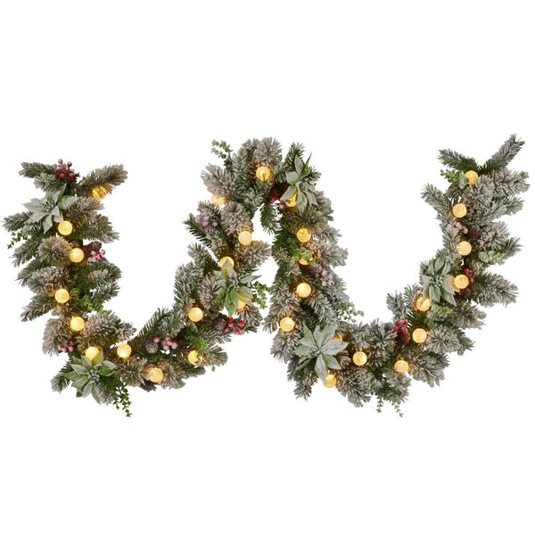 Swishmas 274Cm Snowy Crown Pine Pre Lit Multicolour Christmas Garland Seasonal Decorations
