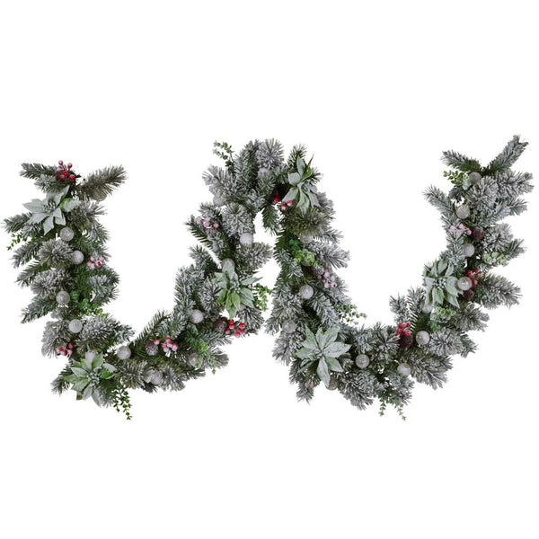 Swishmas 274Cm Snowy Crown Pine Pre Lit Multicolour Christmas Garland Seasonal Decorations