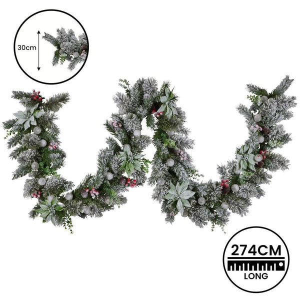 Swishmas 274Cm Snowy Crown Pine Pre Lit Multicolour Christmas Garland Seasonal Decorations