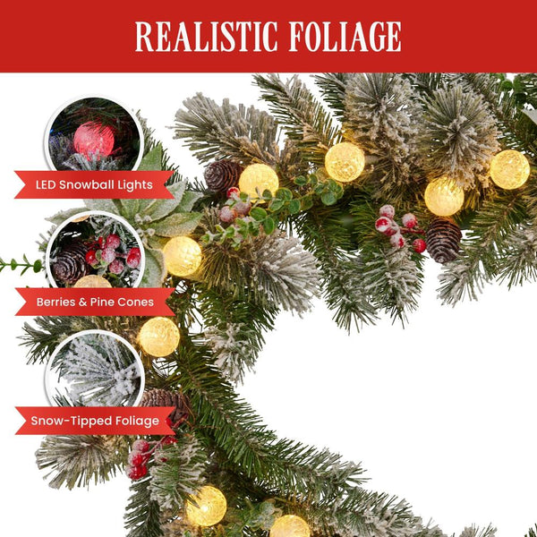 Swishmas 274Cm Snowy Crown Pine Pre Lit Multicolour Christmas Garland Seasonal Decorations