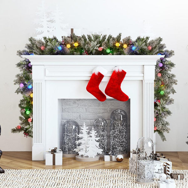 Swishmas 274Cm Snowy Crown Pine Pre Lit Multicolour Christmas Garland Seasonal Decorations