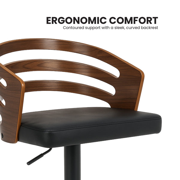 Sarantino Bentwood Walnut Barstool Leather Seat And Metal Base Benches Bar Stools