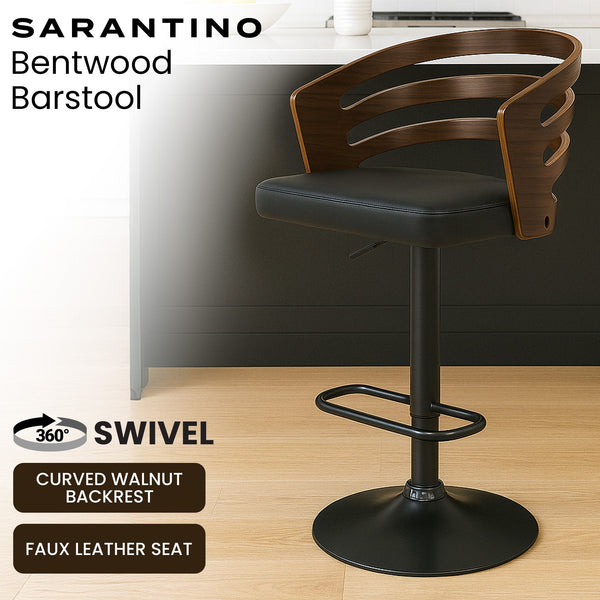 Sarantino Bentwood Walnut Barstool Leather Seat And Metal Base Benches Bar Stools