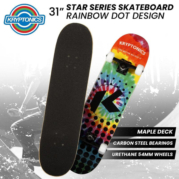 Kryptonics 31 Inch Star Series Complete Skateboard Rainbow Dot Skateboards