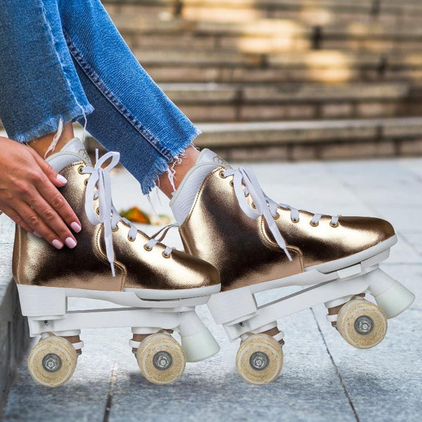 Circle Society Quad Kids In Metallic Rose Gold Roller Skates