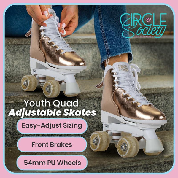 Circle Society Quad Kids In Metallic Rose Gold Roller Skates