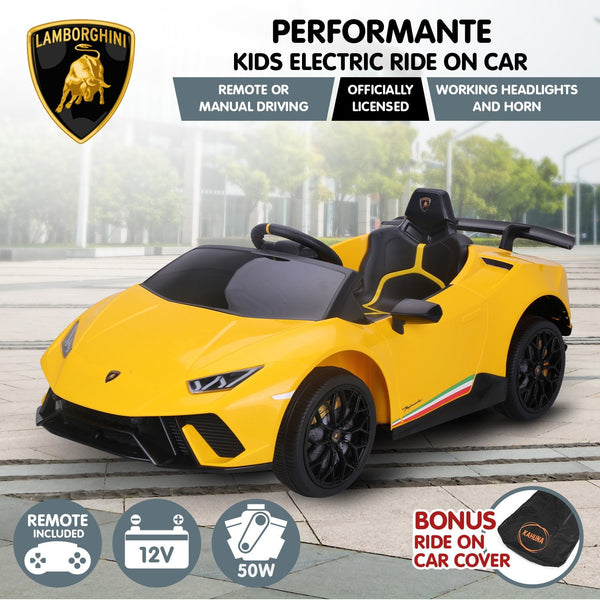 Kahuna Lamborghini Performante Kids Electric Ride On Car Remote Control Yellow Kids Ride On Toys