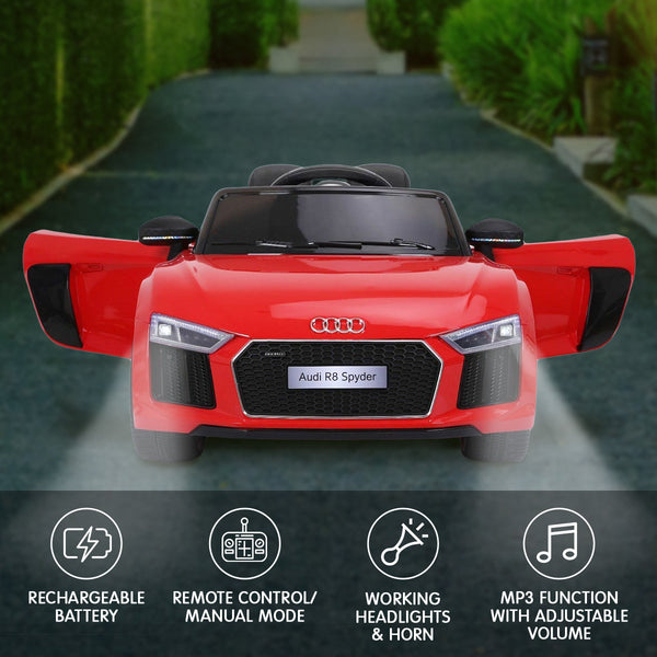 R8 Spyder Audi Licensed Kids Electric Ride On Car Remote Control Red Kids Ride On Toys
