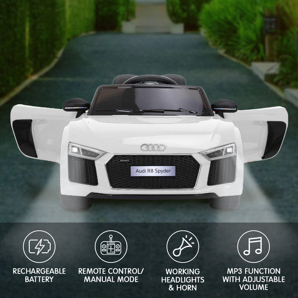 R8 Spyder Audi Licensed Kids Electric Ride On Car Remote Control White Kids Ride On Toys