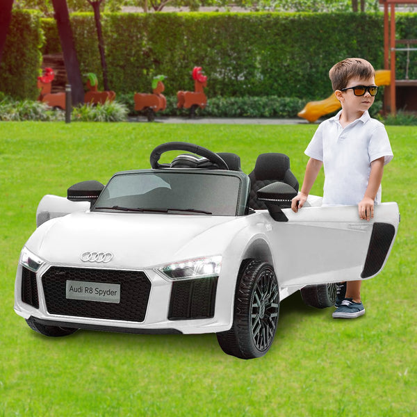 R8 Spyder Audi Licensed Kids Electric Ride On Car Remote Control White Kids Ride On Toys