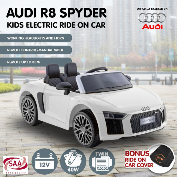 R8 Spyder Audi Licensed Kids Electric Ride On Car Remote Control White Kids Ride On Toys