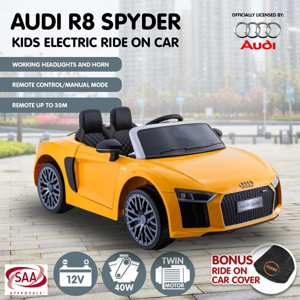 R8 Spyder Audi Licensed Kids Electric Ride On Car Remote Control Yellow Kids Ride On Toys