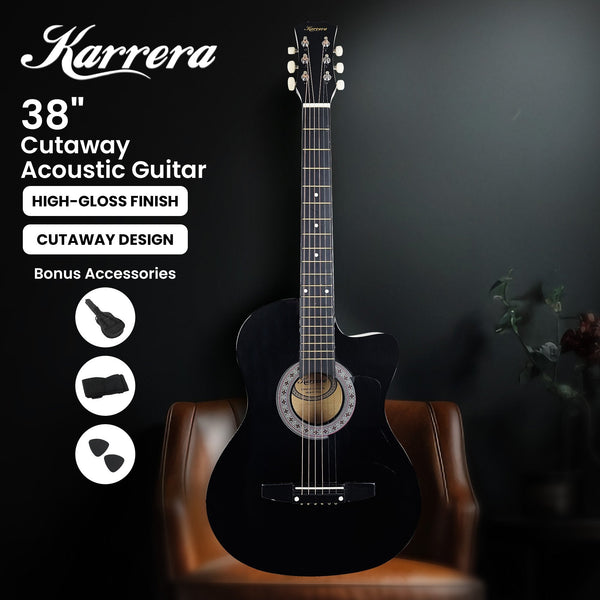 Karrera 38In Cutaway Acoustic Guitar With Bag Black Acoustic Guitars