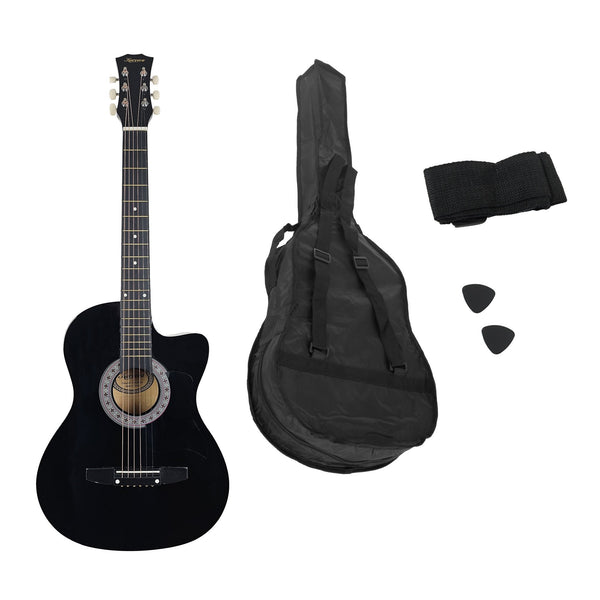 Karrera 38In Cutaway Acoustic Guitar With Bag Black Acoustic Guitars