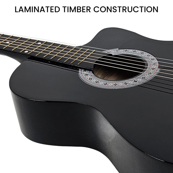 Karrera 38In Cutaway Acoustic Guitar With Bag Black Acoustic Guitars