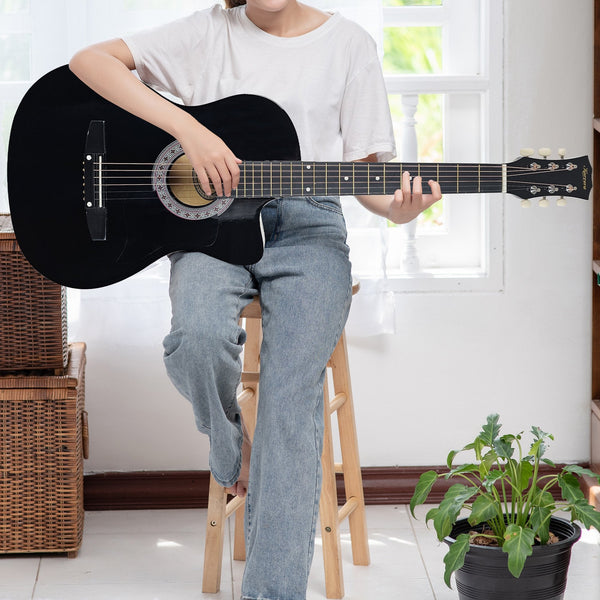 Karrera 38In Cutaway Acoustic Guitar With Bag Black Acoustic Guitars