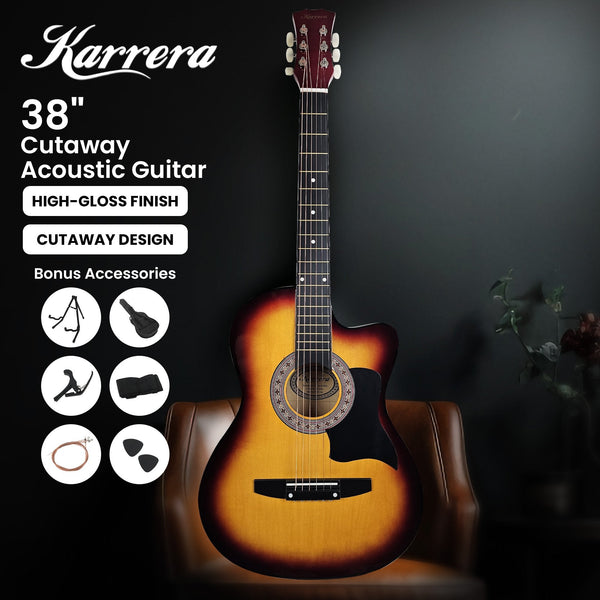 Karrera 38In Pro Cutaway Acoustic Guitar With Bag Strings Sun Burst Acoustic Guitars