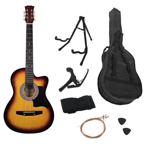 Karrera 38In Pro Cutaway Acoustic Guitar With Bag Strings Sun Burst Acoustic Guitars