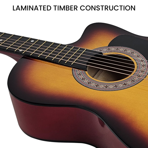 Karrera 38In Pro Cutaway Acoustic Guitar With Bag Strings Sun Burst Acoustic Guitars