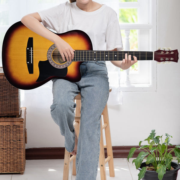 Karrera 38In Pro Cutaway Acoustic Guitar With Bag Strings Sun Burst Acoustic Guitars