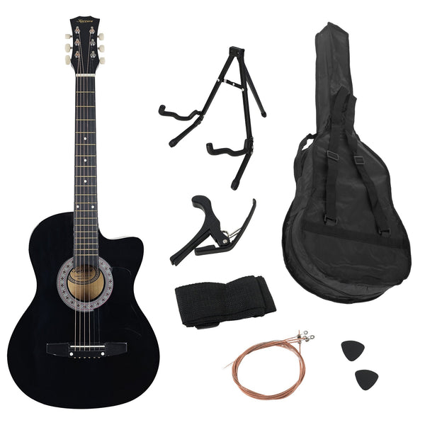 Karrera 38In Pro Cutaway Acoustic Guitar With Carry Bag Black Acoustic Guitars